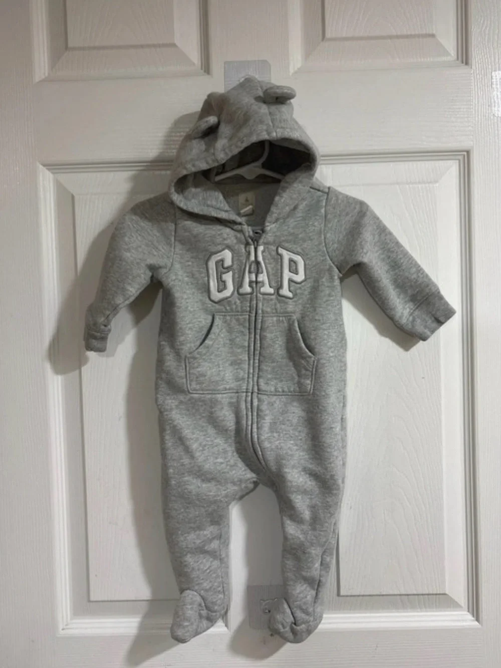 GAP Gray Hooded Fleece Footed One-Piece